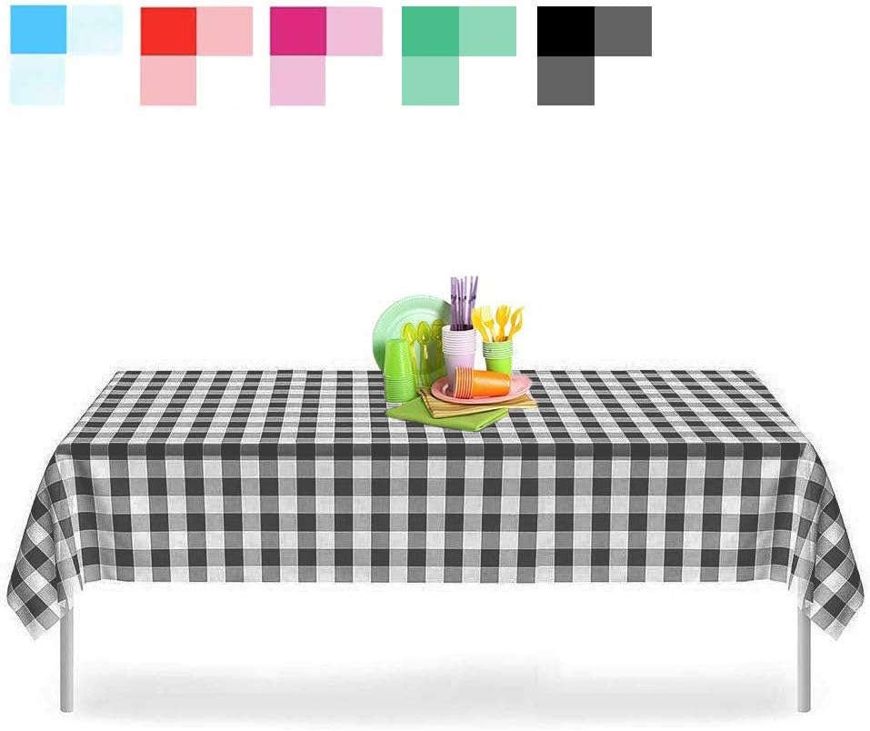 YANGTE 6 Pack Black Checkered Gingham Disposable Tablecloths Plastic Rectangle Table Cover 54 in x 108 in for Wedding, Baby Showers,Picnic, Birthdays Christmas Party (Black and White)