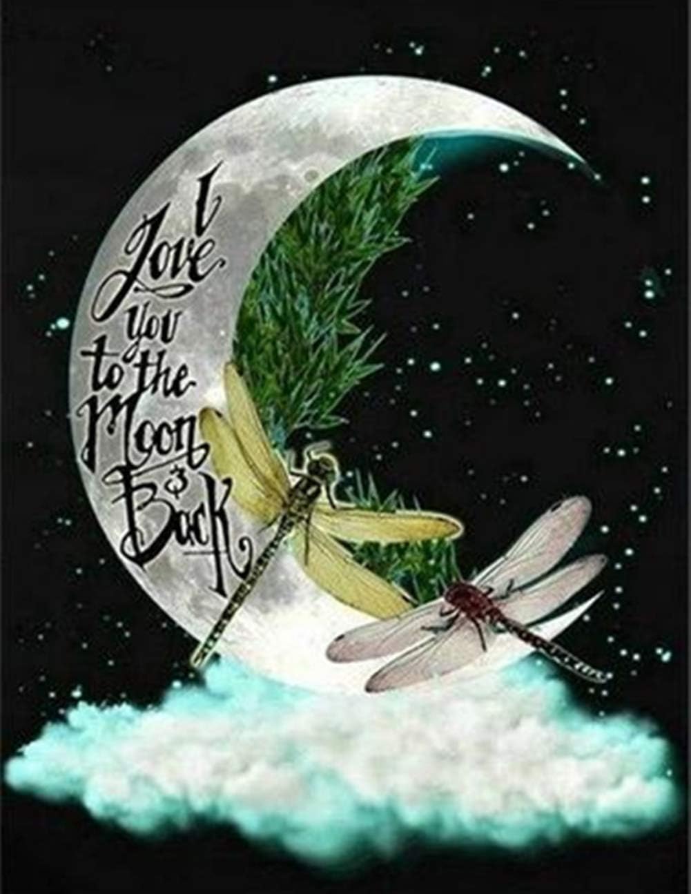 Ellis Full Drill Diamond Painting Kit for Wall Decor,DIY Round Resin Crystal Rhinestone Embroidery Cross Stitch Art Craft,I Love You to The Moon and Back Dragonfly