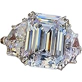 Psiroy Wedding Band Ring for Women, 925 Sterling Silver Plated Emerald Cut Cubic Zirconia CZ Statement Cocktail Ring Fashion Jewelry