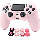 RALAN Pink Controller Skins for PS4, Silicone Controller Cover Skin Protector Compatible with PS4 Slim/PS4 Pro Controller (Pink Pro Thumb Grip x 6,Skull Cap Grip x 2)(Camouflage +White