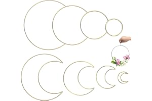 Hoedia 8pcs Gold Macrame Dream Catcher Rings Metal Hoops DIY Floral Macrame Hoop for Wall Hanging Crafts 4 Size Wreath Ring for Wedding Wreath Decor