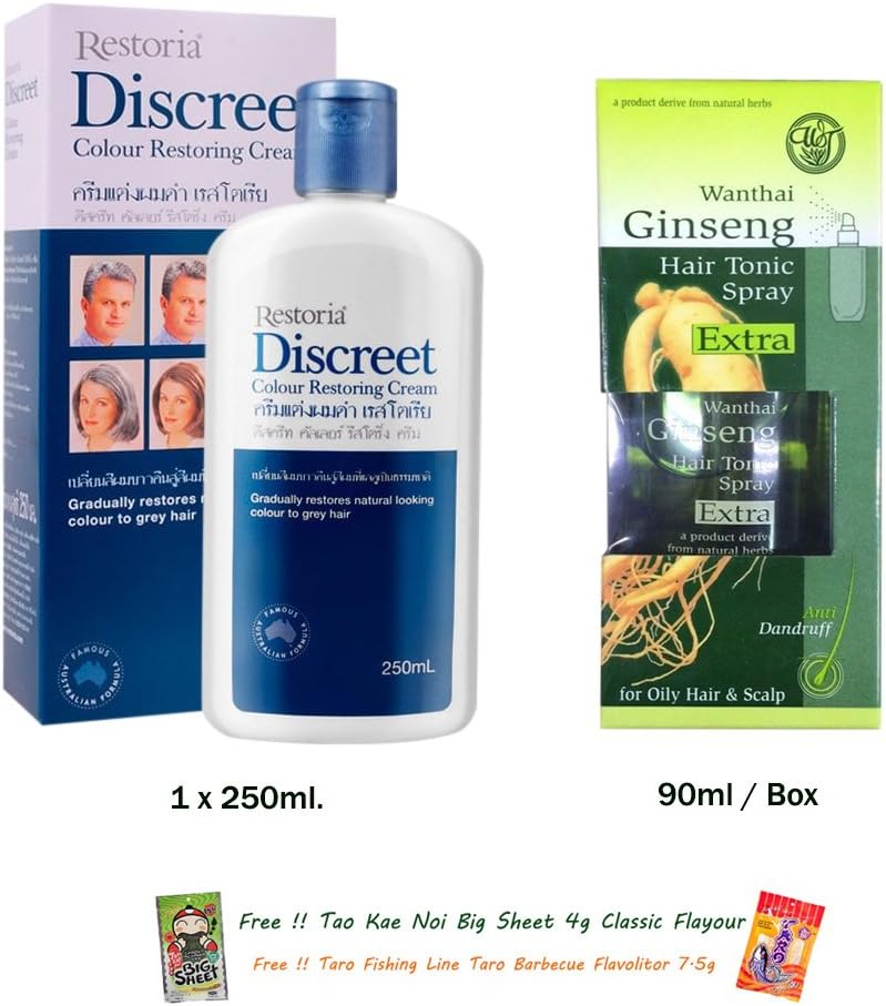 SET RESTORIA DISCREET CREAM AND LOTION 250 ML LOOK YOUNGER OVER 10 YEARS GINSENG HAIR TONIC SPRAY [GET FREE TOMATO FACIAL MASK]