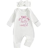 Lehoso Newborn Baby Girl Clothes Long Sleeve Crew Neck Letter Embroidery One Piece Romper Jumpsuit Infant Fall Winter Outfit