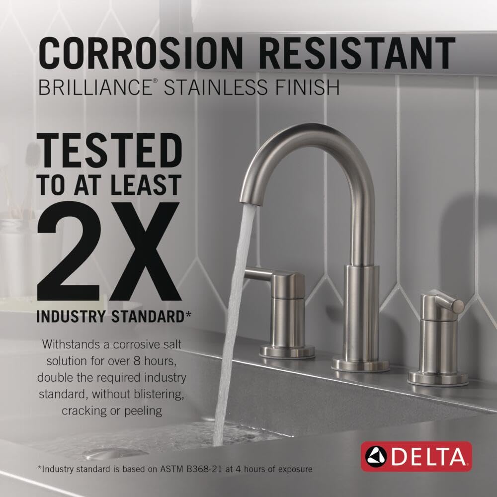 Delta Nicoli Brushed Nickel Faucet 3 Hole, 8 Inch Widespread Bathroom Sink Faucet for Vanity, Push-Pop Drain Assembly, Stainless 35749LF-SS