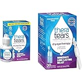 TheraTears Dry Eye Therapy Lubricant Eye Drops Twin Pack, (2 x 30mL Bottles) + Preservative Free, 30 Single-Use Vials