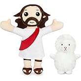 JIAJEGTGT Jesus Plush, 13 Inches Jesus Stuffed Doll with Sheep Stuffed Animals, Classic Christian Religious Gifts for Kids Boys Girls (Red)