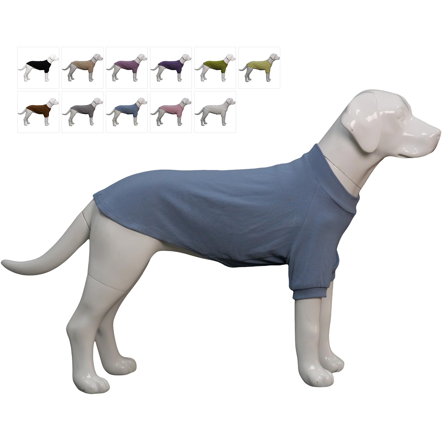 Lovelonglong Ribbed Dog T-shirt Cotton Knitted Dog Sweaters for All Season Pet T-shirts for Large Medium Small Dogs Grayish blue XL