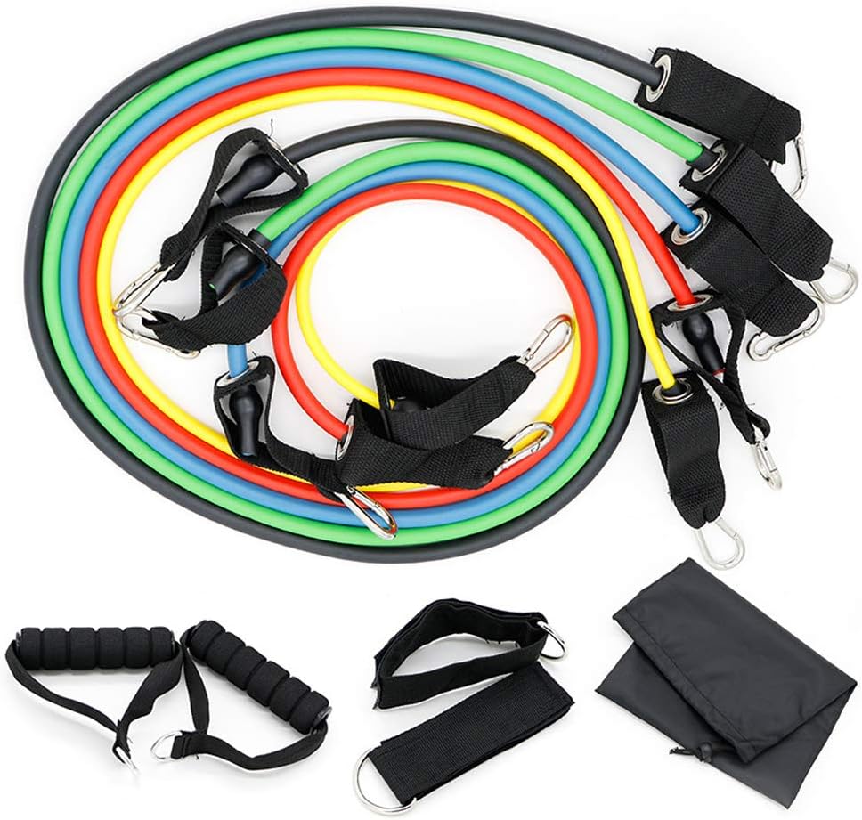 LIJJY Stretch Bands Exercise Resistance Bands Set, Workout Bands With 5 Fitness Tubes/Handles/Door Anchor/Ankle Straps/Carrying Pouch/Workout Guides, Best For Men, Women