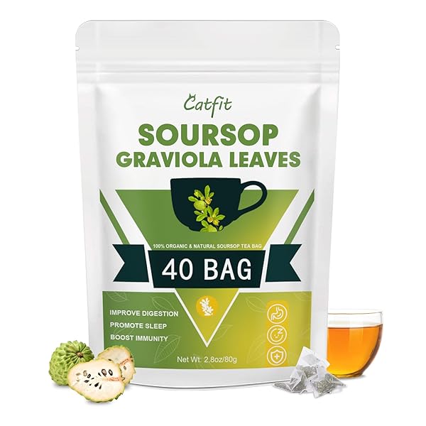 SOURSOP GRAVIOLA LEAF TEA BAGS, 100% NATURAL SOURSOP LEAVES FOR IMPROVE DIGESTION, SUPPORT HEALTHY SKIN & SLEEP, RICH IN POTENT ANTI-OXIDANTS, NON-GMO, CAFFEINE-FREE, 40 TEA BAGS