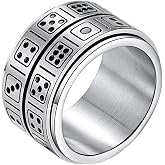 INRENG Men's Stainless Steel 14mm Wide Spinner Ring Band Creative Dice Pattern Design Double Layers