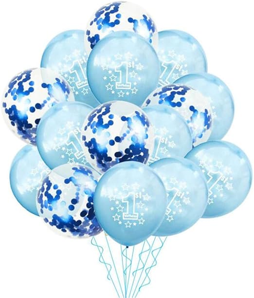 15 pcs 12" Blue 1st Birthday Balloon One 1 Year Old First
