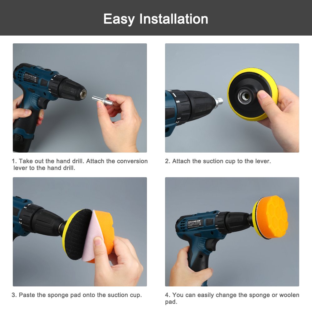 Electop Car Polishing Pad Kit 22 Pcs, 3 Inch Foam Drill Buffing Sponge Woolen Pads for Car Sanding, Buffing, Polishing, Waxing, Sealing Glaze(18 Pads+2 Drill Adapters+2 Suction Cups)