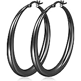 PABBEU S925 Sterling Silver Hoop Earrings Large Silver Hoop Earrings for Women Hypoallergenic Lightweight Big Thick Silver Hoop Earrings for Women Girls 35/40/50/60/70mm
