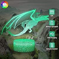 Flow.month Dinosaur Toy Night Lamp for Boys, 3D Illusion Pterosaur Night Light Touch Remote Control LED Nightlight, Kids Birthday Children Bedroom Decor Lighting