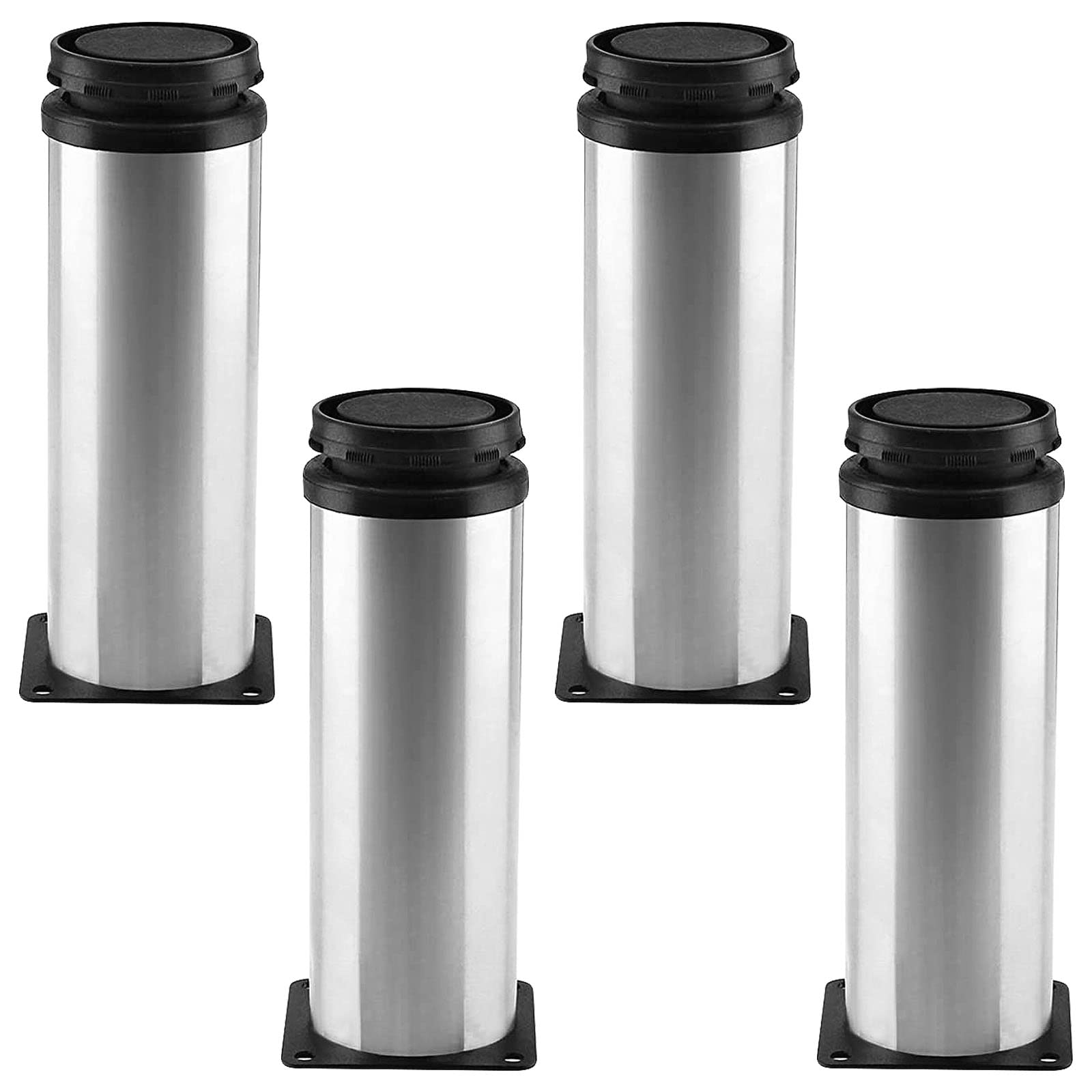 Cjueiom 4Pcs Stainless Steel Adjustable Legs 150mm / 5.9 Inch Furniture Feet, Chrome Bed Legs Kitchen Cabinet feet, Couch Sofa Legs Set Wardrobe Foot for Cupboard Worktop Coffee Table (Black & Silver)