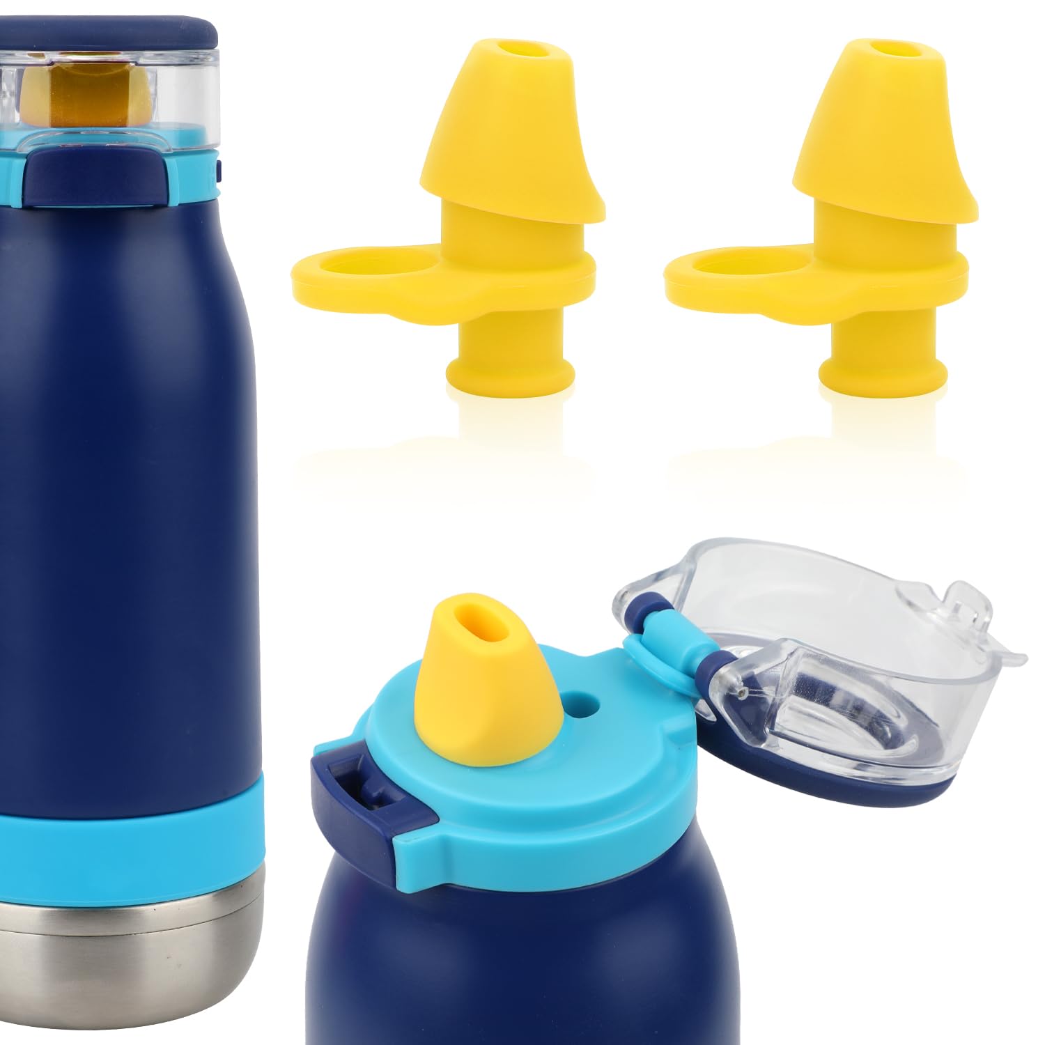 BOXOB 2pcs Bite Valve Spout Replacement for Ello Emma 14oz Kids Water Bottle, Silicone No BPA Water Bottle Mouthpiece Lid Replacement Compatible with Ello Emma 14oz Accessories Parts(Yellow)