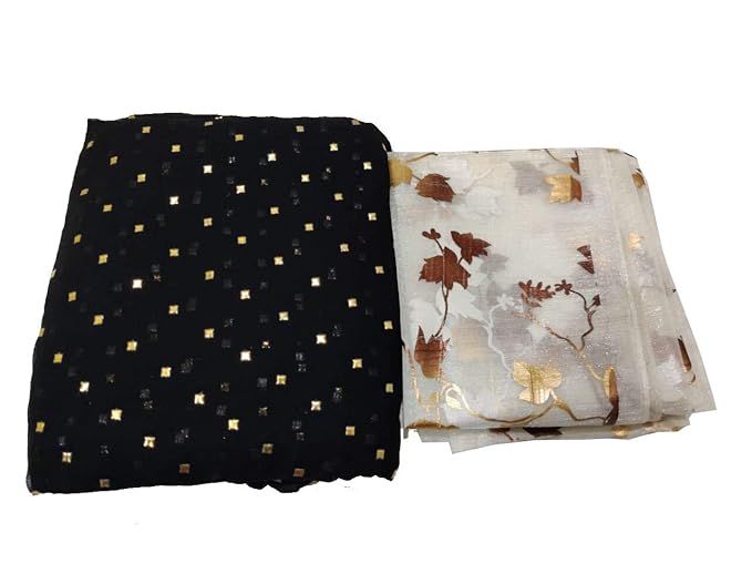 Womens Pure Nazamin Saree with Organza Blouse Piece (Black)