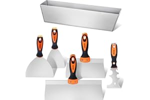 VEVOR Drywall Knife Set, 6 PCS Drywall Tools Includes 3" Painter Scraper, Two Putty Knives, Two Taping Knives and 12" Mud Pan, Stainless Steel Spackle Tool, Drywall Finishing Tools for Home