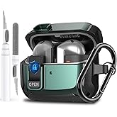Galaxy Buds 3 Pro/3/3 FE Case Cover with Secure Lock Clip, Shockproof Samsung Galaxy Buds3/3 Pro 2024/3 FE 2025 Protective Hard Cover Shell with Carabiner&Cleaner kit for Men Women, Black/Green