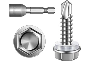 Mywish 200pcs #14×1" Self Drilling Screws, Self Tapping Screws for Metal 410 Stainless Steel, Hex Washer Head Sheet Metal Tek