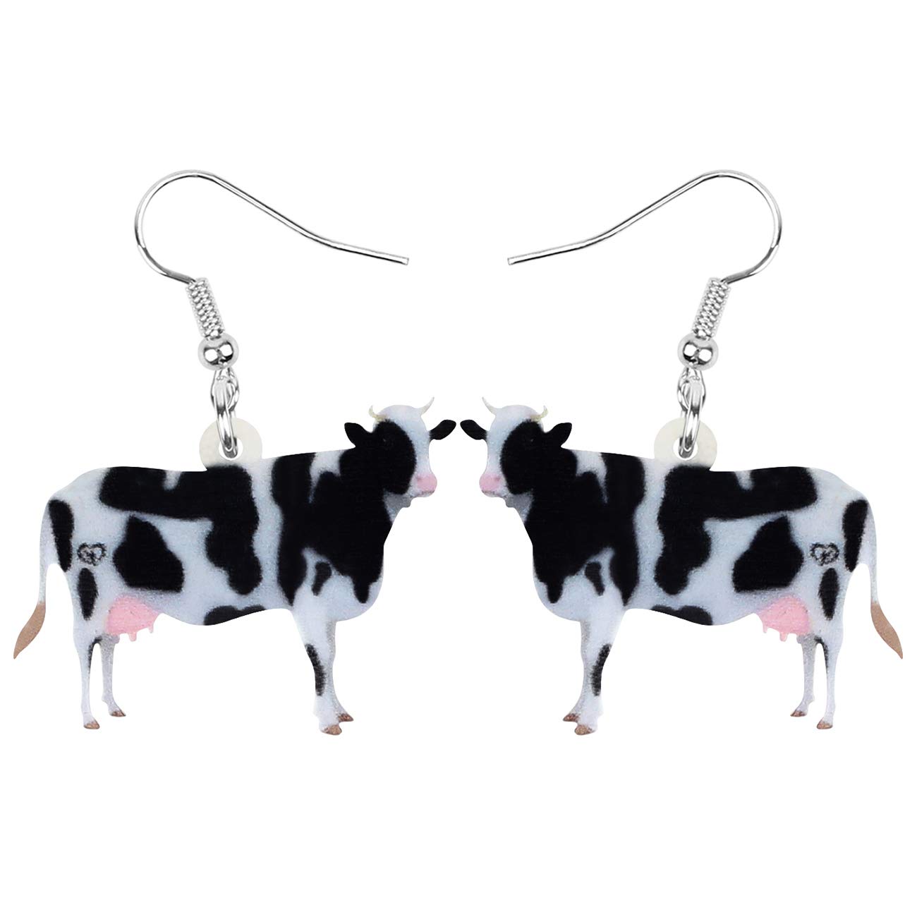 NEWEI Acrylic Dairy Cattle Cow Earrings Drop Dangle Farm Animal Jewelry for Women Girl Gift Charm (Black)