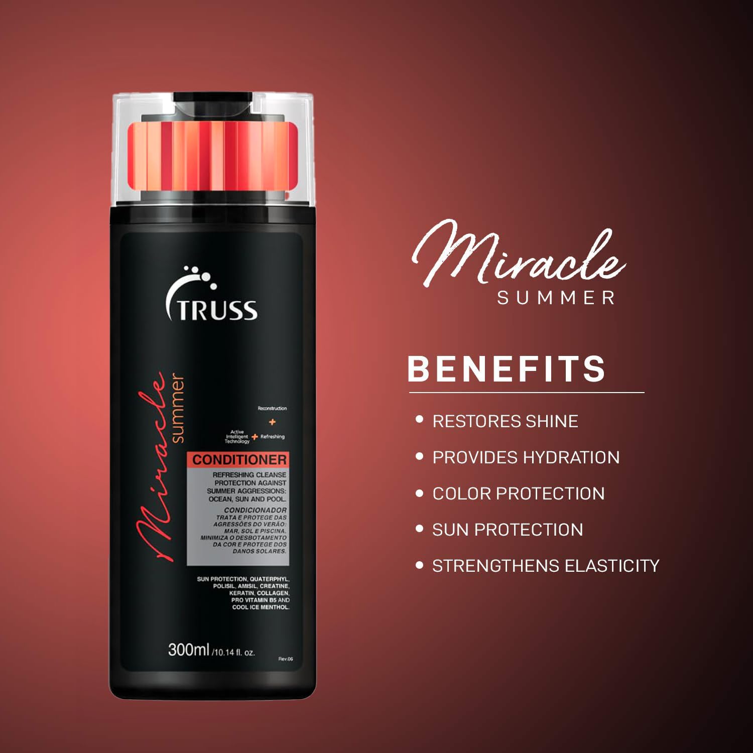 TRUSS Miracle Summer Conditioner - Moisturizing Conditioner, Protects Hair From Sun, UV, Ocean & Pool Water, Adds Shine, Prevents Color Fading - All Hair Types (10.14oz)