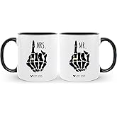 HomeBee Personalized Mr & Mrs Est Coffee Mug Set | Customized Couple Gift Set for Engagement, Wedding, Anniversary, Valentine's Day | Custom Year Ceramic Tea Cup | 11 oz (White - Black)