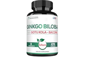 SATOOMI 1520mg Ginkgo Biloba Supplements with Gotu Kola Leaf, Bacopa Monnieri - 270 Capsules - Extra Strength Support for Brain Health, Memory Function, Focus & Vision Quality - 3 Month Supply