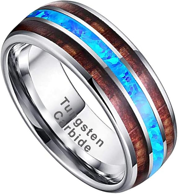 BestTungsten 8mm Tungsten Rings for Men Women Wedding Bands Real Blue