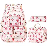 JiaYou Girls Dopamine Color Backpack Casual Daypack fit for School travel outdoor activities(Strawberry-3Pcs,25 Liters)