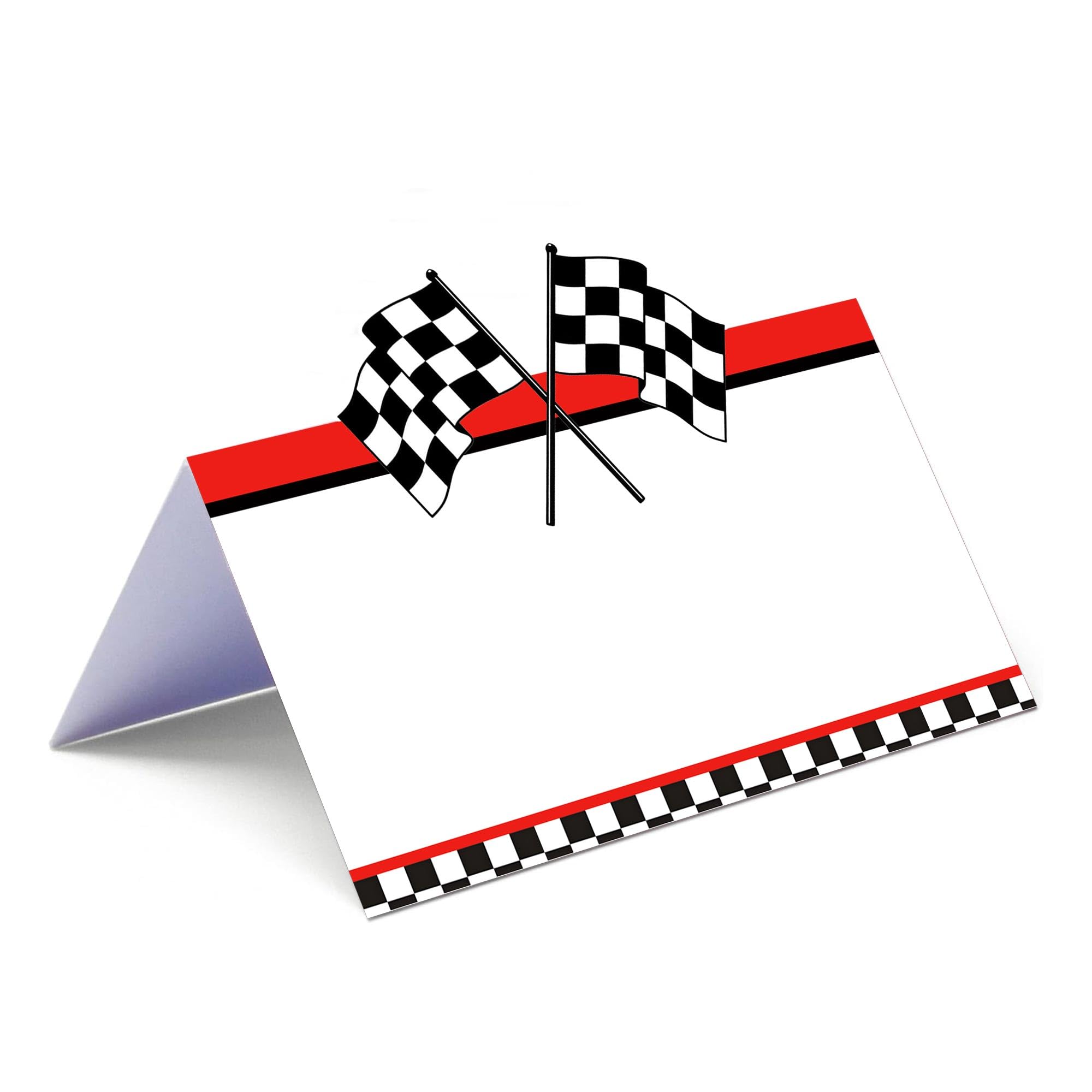 Well Tile Racing Car Theme Table Cards (25 Pack, White) - 3.5" x 2" (Folded), 3.5" x 4" (Expanded)