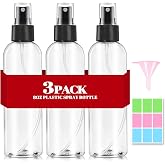 DPLASKA 3 Packs 8 oz Clear Plastic Spray Bottles, Black Fine Mist Sprayer | Refillable Empty Bottles with Cap, For Essential Oils, Perfumes, Travel, Cleaning Solutions, With Labels &amp; Funnel