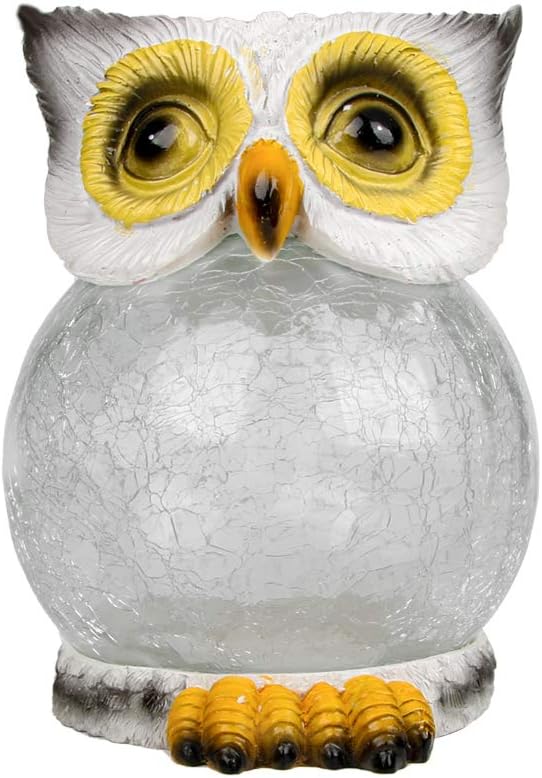 Trivol Garden Statue Owl Figurine Reinforced Resin-Glass Statue with Solar Powered LED Lights for Patio Yard Art Decor Lawn Ornaments Outdoor Decorations, 5.1 x 6.3 Inch - White : Garden & Outdoor