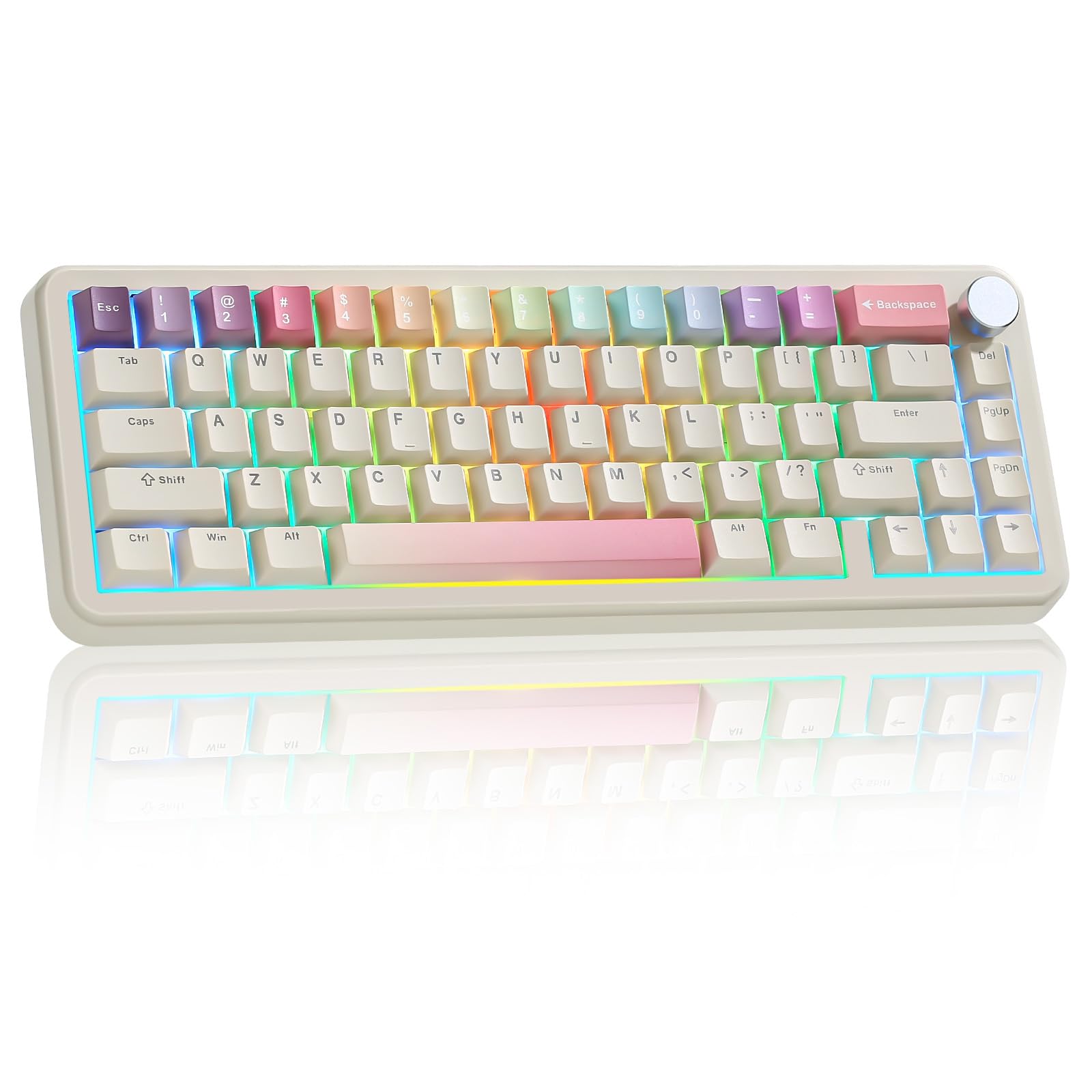 Photo 1 of YUNZII B68 Wireless Mechanical Keyboard,Tri-Mode BT5.0/2.4GHz/USB-C,Cute PBT Keycaps,Hot Swappable Creamy Typing Gasket Mounted,RGB Backlit NKRO for Win/Mac (Beige, Milk V2 Switch)