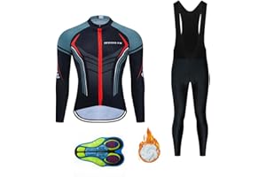 MOXILYN Cycling Jerseys Men Set Bicycle Clothing Long Sleeve Bike Jacket Plus Velvet and Cycling Pants with 20D Gel Pad