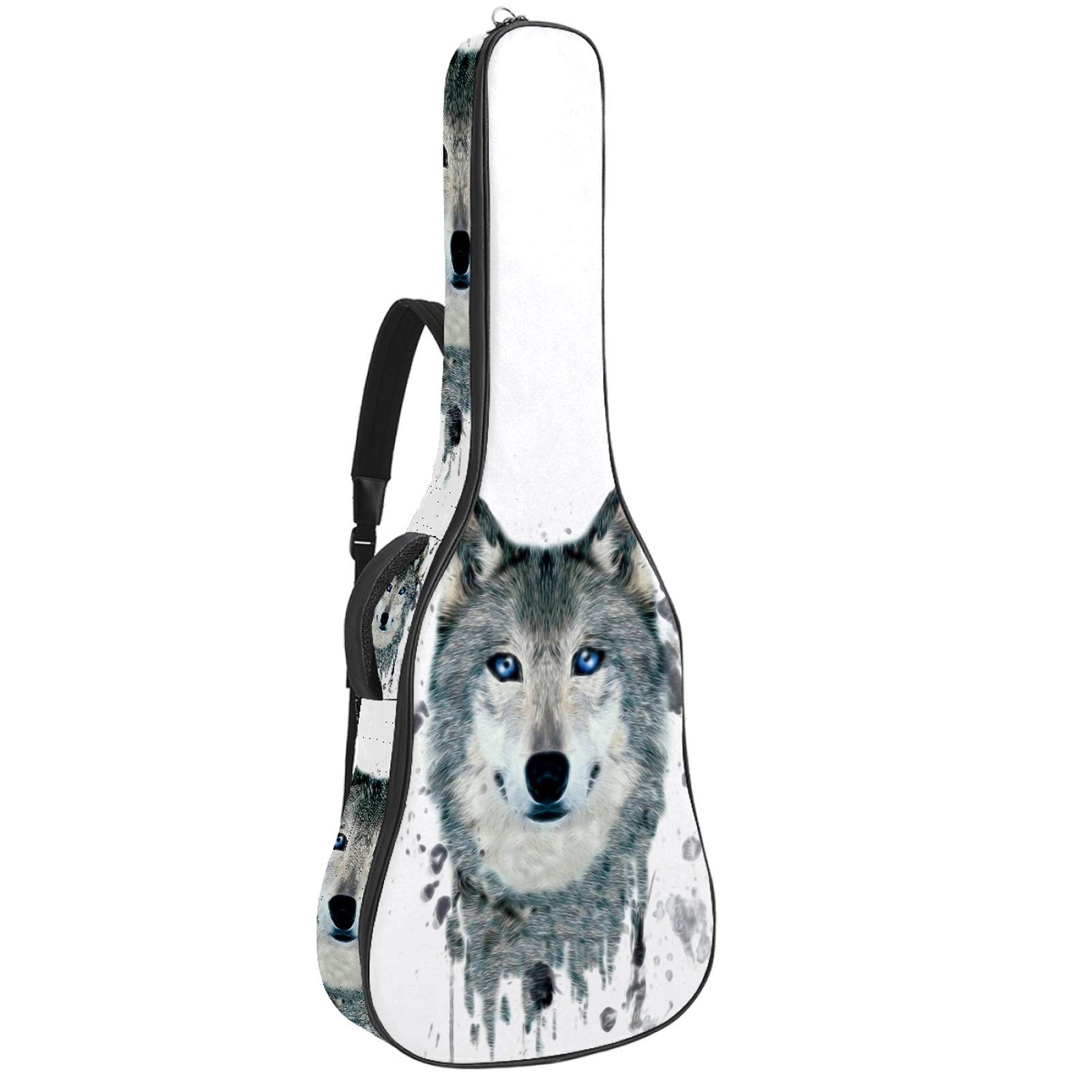 Acoustic Guitar Case for Teens Watercolor Gray Wolf Soft Foam Padded for 40 41 42Inch Guitar Gig Bag