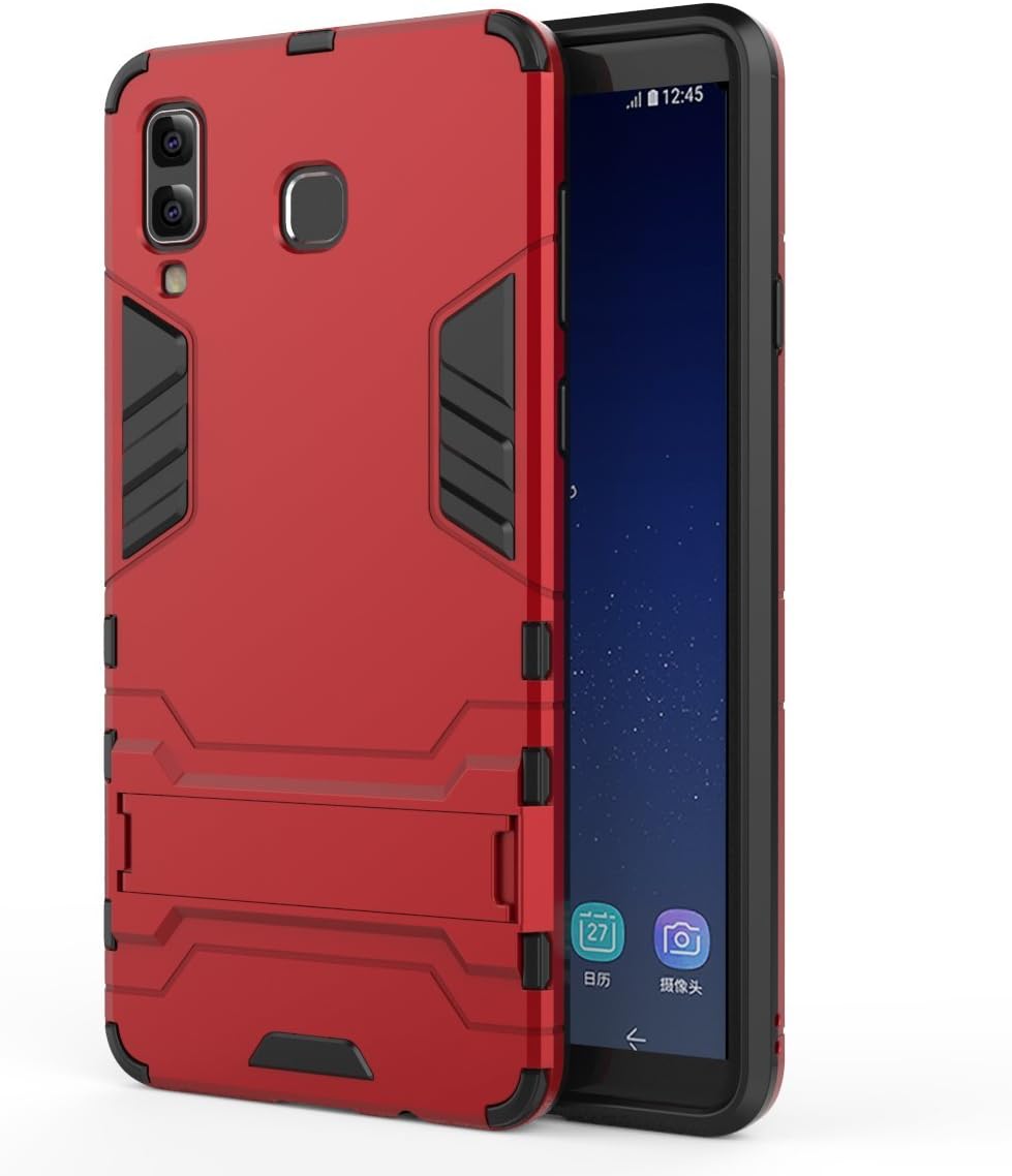 Samsung Galaxy A8 Star Case + Screen Protector, ZLDECO Shockproof Hard Case Kickstand Function Cover 1 Tempered Glass Screen Protector Protective A8 Star/ A9 Star Samsung SM-G885F (Red)
