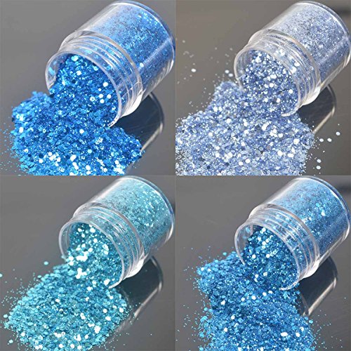 COKOHAPPY 8 Boxes Sky Blue Chunky Glitter Makeup, Holographic Flake Cosmetic Sequins Glitter, Ultra-thin Nail Art Iridescent Sparkle Mixed Glitter for Face Body Hair