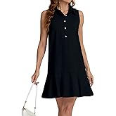 YEXPINE Women‘s Sleeveless Shirt Dress Ruffle Hem Cotton Tunic Tank Dress Button Up Swing Shift Mini Dresses