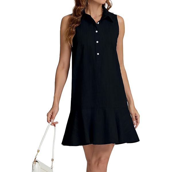 YEXPINE Women's Sleeveless Shirt Dress Ruffle Hem Cotton Tunic Tank Dress  Button Up Swing Shift Mini Dresses, Black, X-Small : Amazon.ca: Clothing,  Shoes \u0026 Accessories