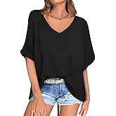 UEU Womens Oversized T-Shirts Summer V Neck Casual Shirts Short Sleeve Workout Tunic Tops