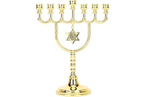 BRTAGG Jewish Gold Menorah Candle Holder with Star of David - 6.7" Height (Model 4346)
