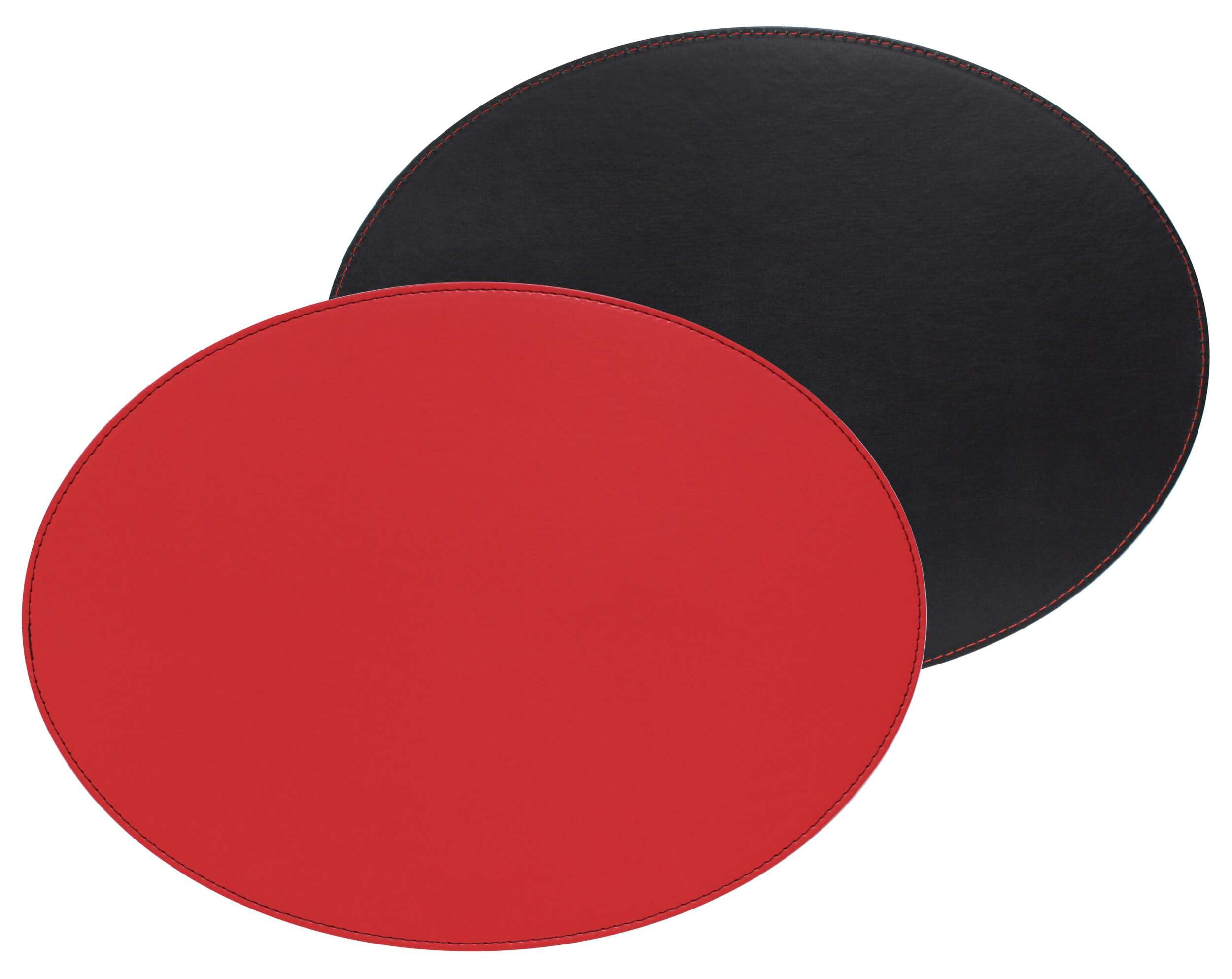 Freeform Reversible Faux Leather Oval Placemat, Red/Black, 45x34cm