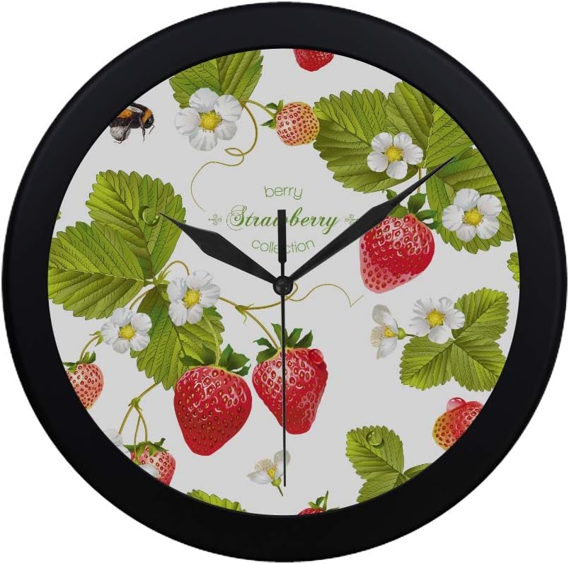 Chawzie Modern Simple Red Color Strawberry Fruit with Green Leaf Wall Clock Indoor Movement Wall Clcok for Office,Bathroom,livingroom Decorative 9.65 Inch