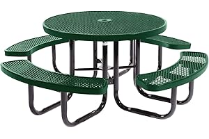 COATEDOUTDOORFURNITURE Coated Outdoor Furniture Heavy-Duty Portable Outdoor Picnic Table with Umbrella Hole, Expanded Metal Commercial-Grade Patio Dining Furniture Made in America (46" Round Top, Green)