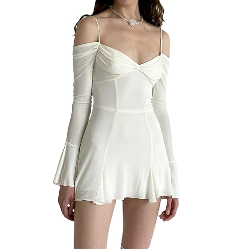 Women Fairy Vintage Lace Mini Dress Ruffle V Neck Spaghetti