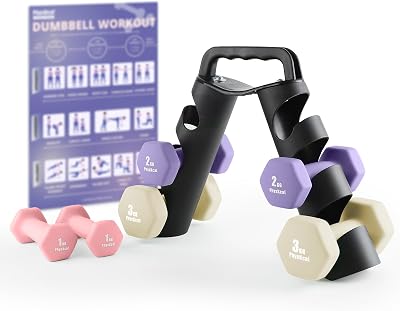 PhysKcal Dumbbells Set of 6 with Rack 1kg 2kg 3kg Neoprene Coated