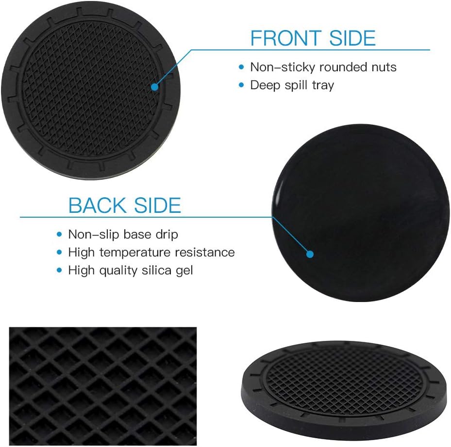 Eastlion 4 PCS Cup Holder Insert Coasters, 2.75 Inch Diameter Travel Auto Cup Holder Coasters Car Interior Accessories Durable Non Slip Silicone Cup Holders（Black）: Automotive