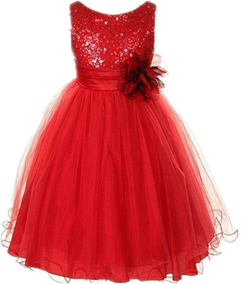 Weixinbuy Kids Girls Sequin Bowknot Sleeveless Summer Wedding Party Dress 0-10 Years