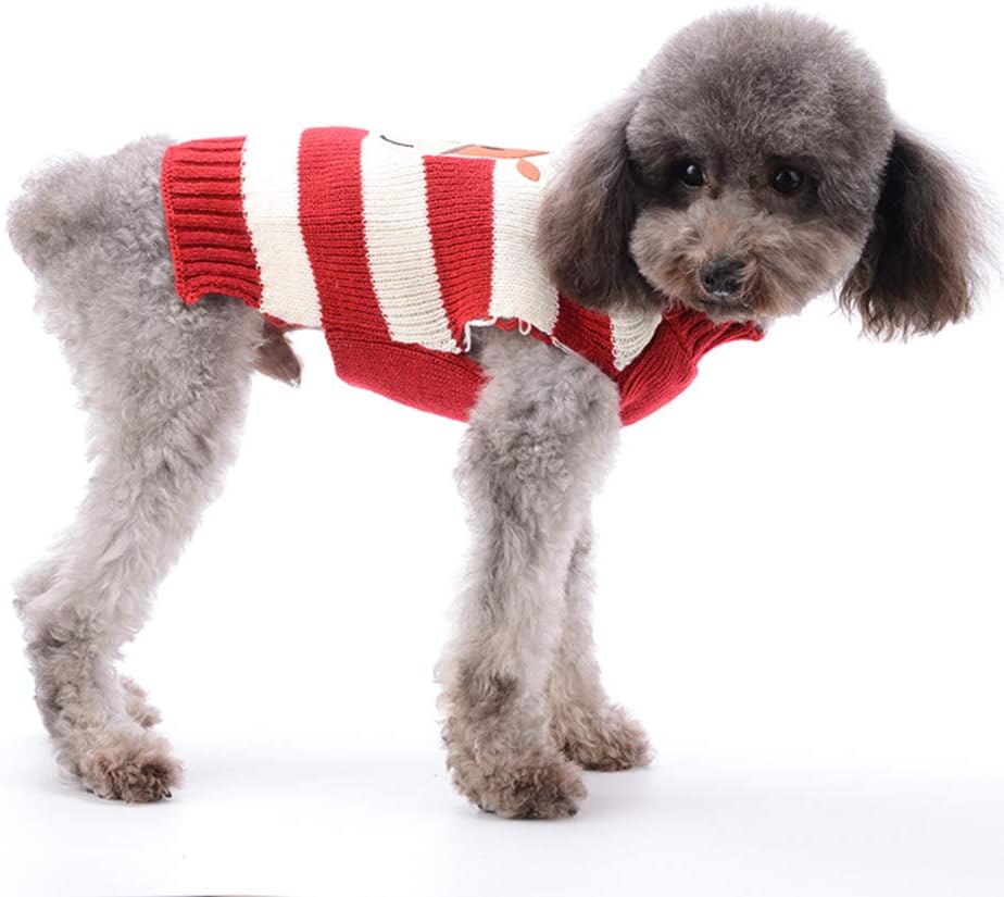 ABRRLO Dog Christmas Jumper Striped Reindeer Outfits Ugly Xmas Pet Sweater Puppy Cat Holiday Costume New Year Clothes Gift for Small Medium Large Dogs (Red White Reindeer,XXS) - Image 5